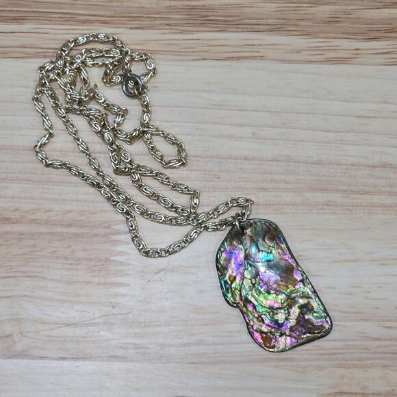Pink Green Abalone Mother of Pearl Shell Pendant 24" Chain Necklace Beachcore - Picture 10 of 16